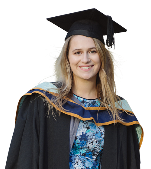 Female student wearing graduation gown
