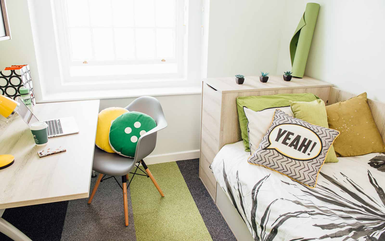 Table and bed in The Grange student accommodation