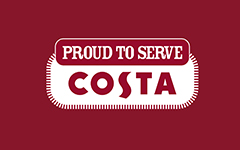 A logo for Costa Coffee, available from the Fountains building and from York St John University Sports Park Sports Cafe