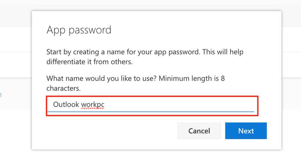 Give App Password an appropriate name and then click Next.