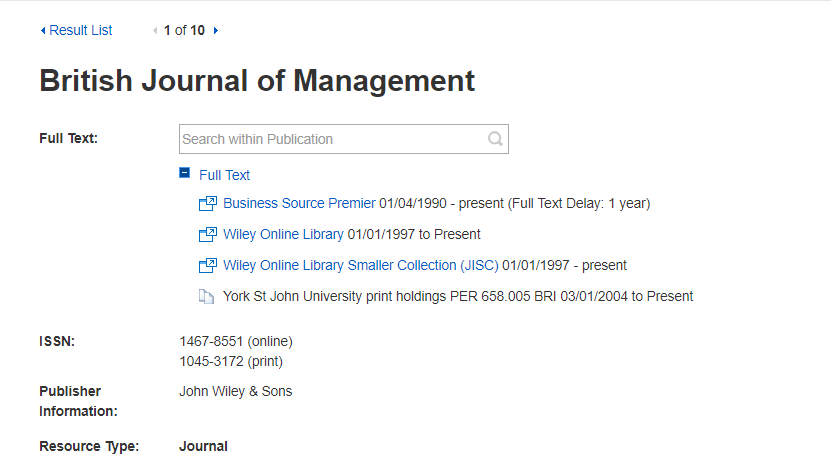 British journal of management on A-Z journals list