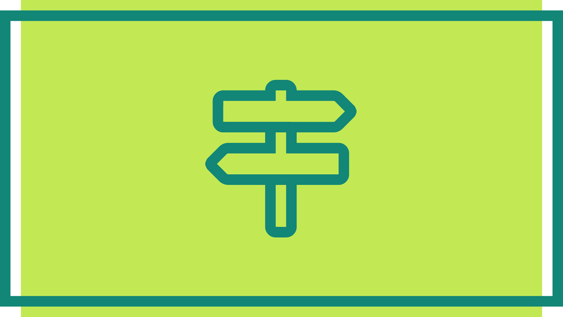 A dark green signpost icon on a light green background