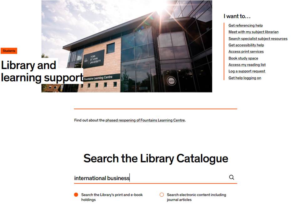 Library catalogue search for international business