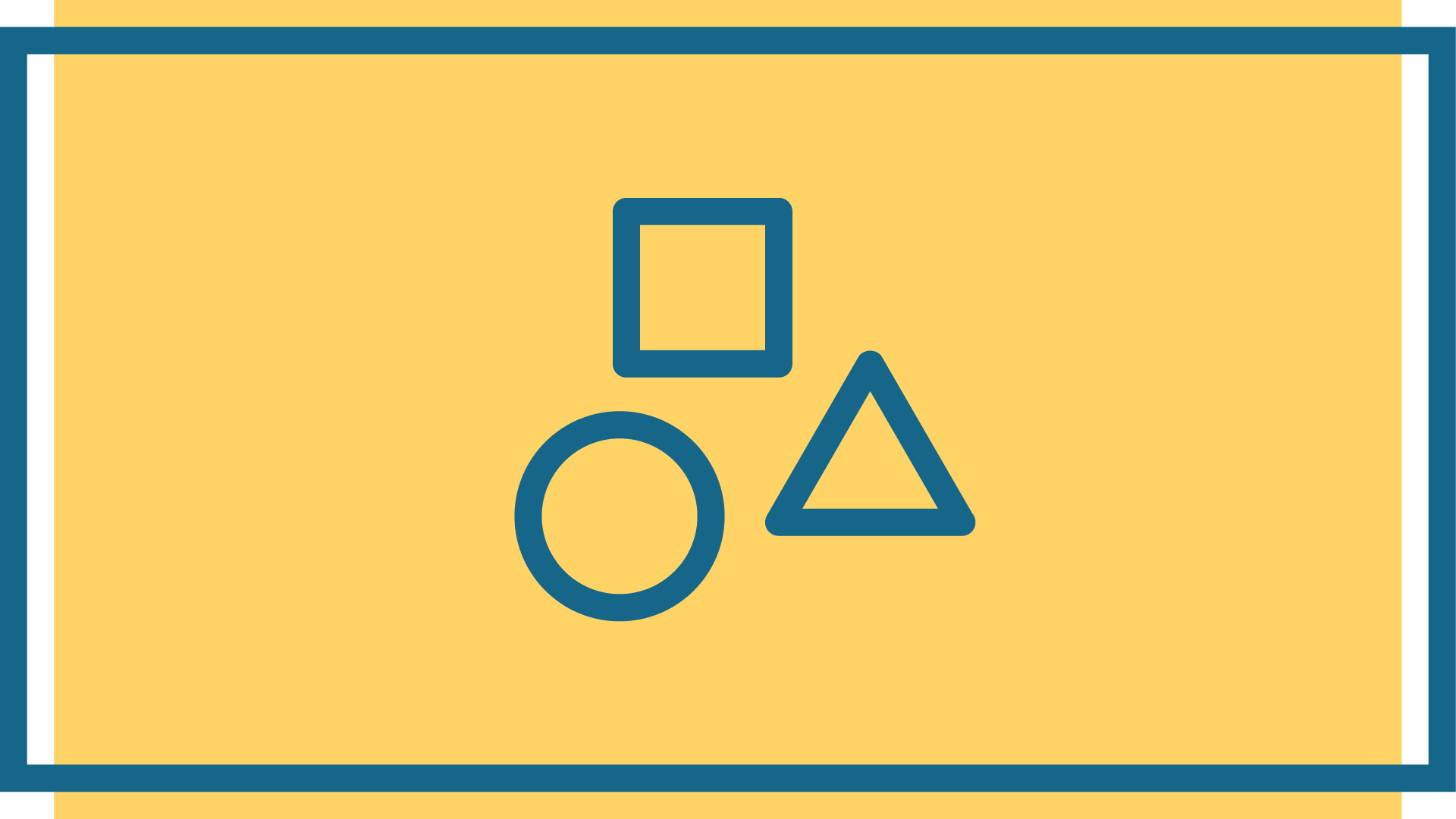 Various different shapes in dark blue over a pale yellow background