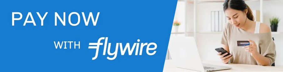 Blue banner with Flywire logo.
