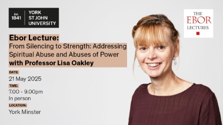 A headshot of Professor Lisa Oakley with the title of the lecture and event details