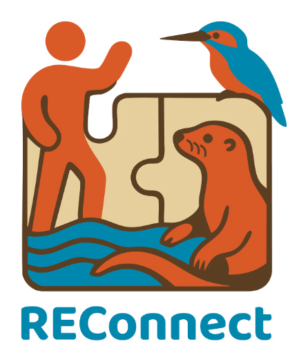 A graphic of a person, an otter and a kingfisher
