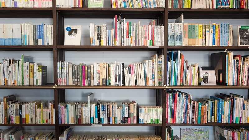 Academic books on shelves