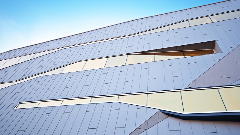 Close up of a building against blue sky