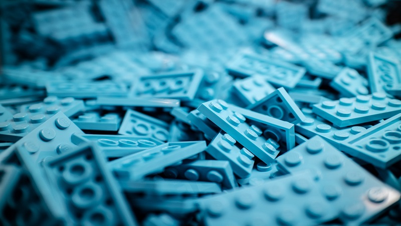 Blue Lego pieces in a pile