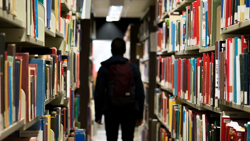 Student in a library