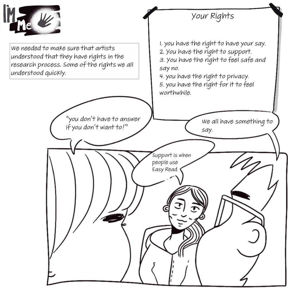 Illustrations from Rights in Research comic.
