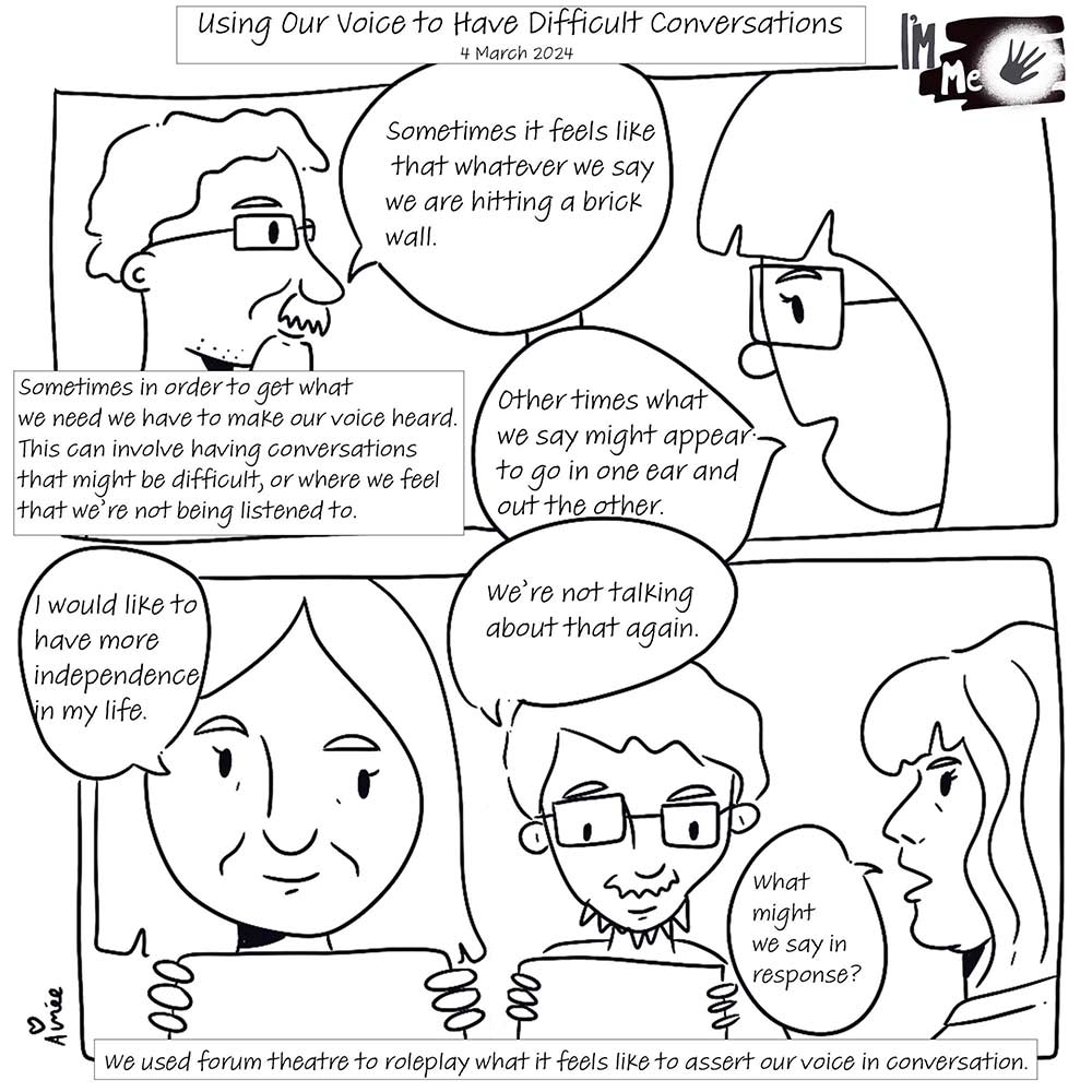 Illustrations from Using your Voice comic.