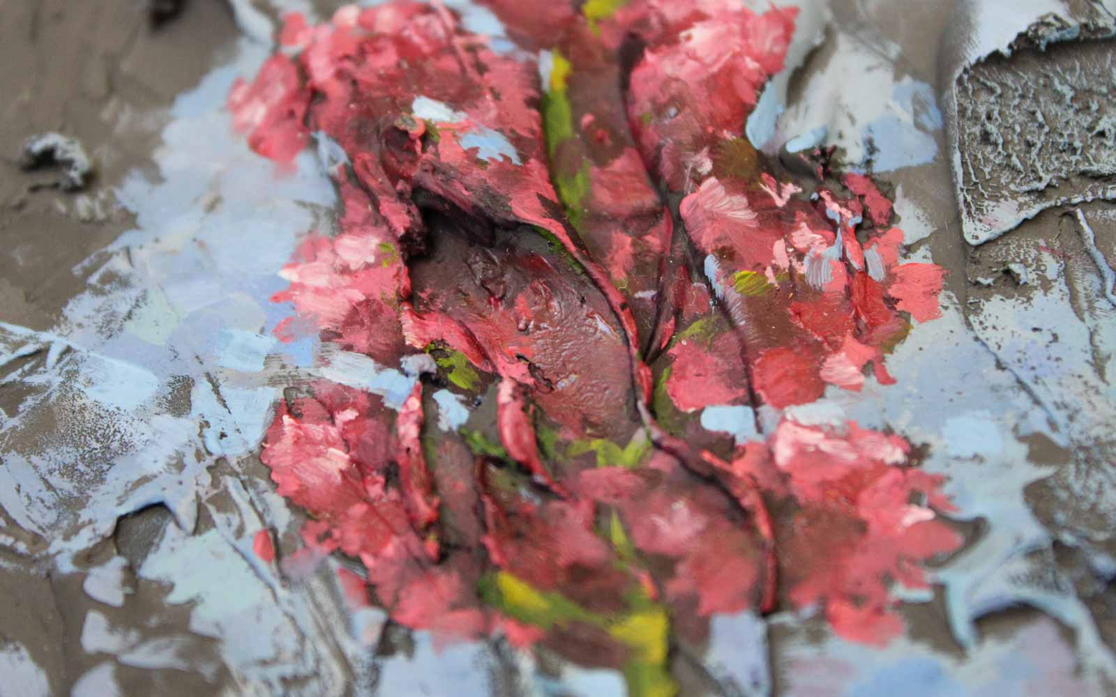 Close up of paint on an artwork by Kate Lowe.