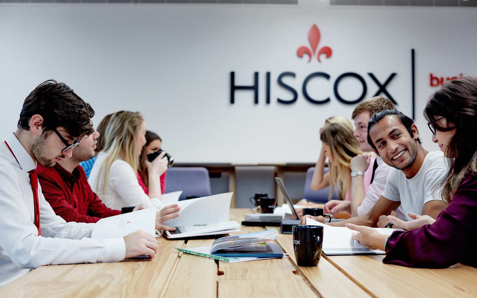 Students in a session at Hiscox company.