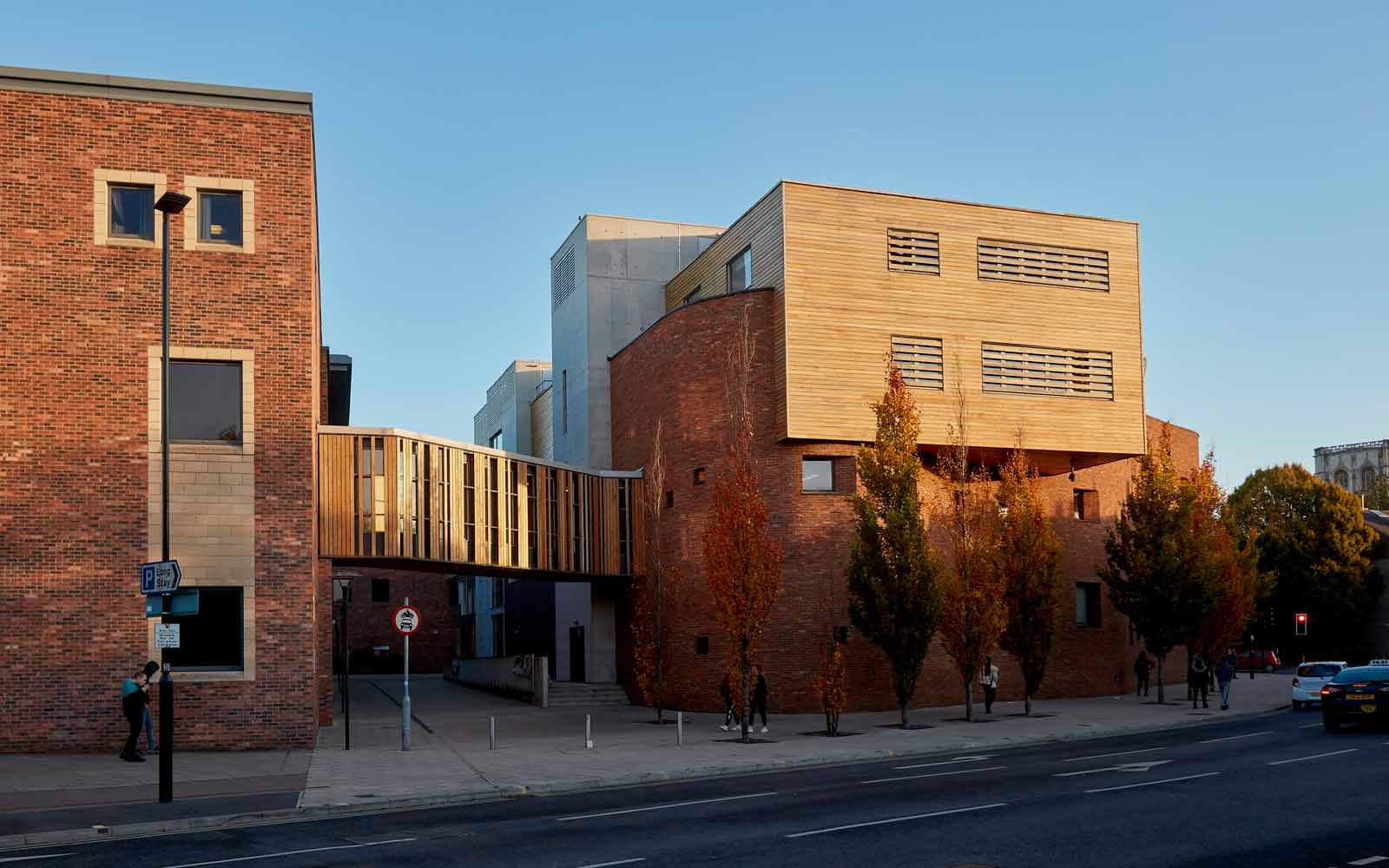 Exterior of De Grey building in evening light.
