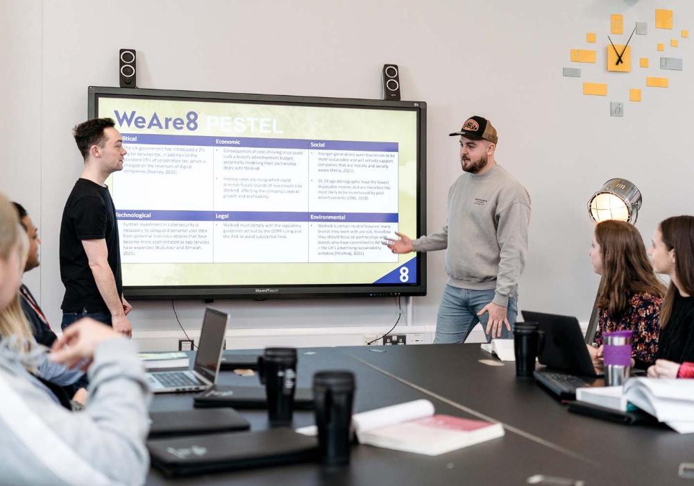 Marketing students giving presentation