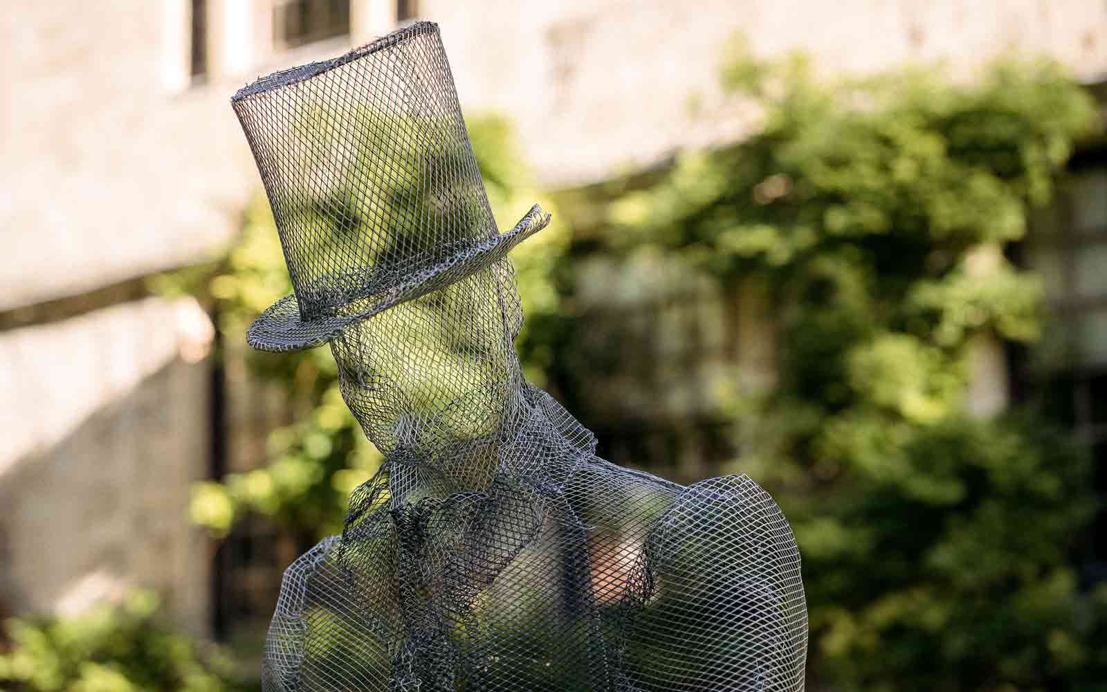 A wire sculpture of a ghost.