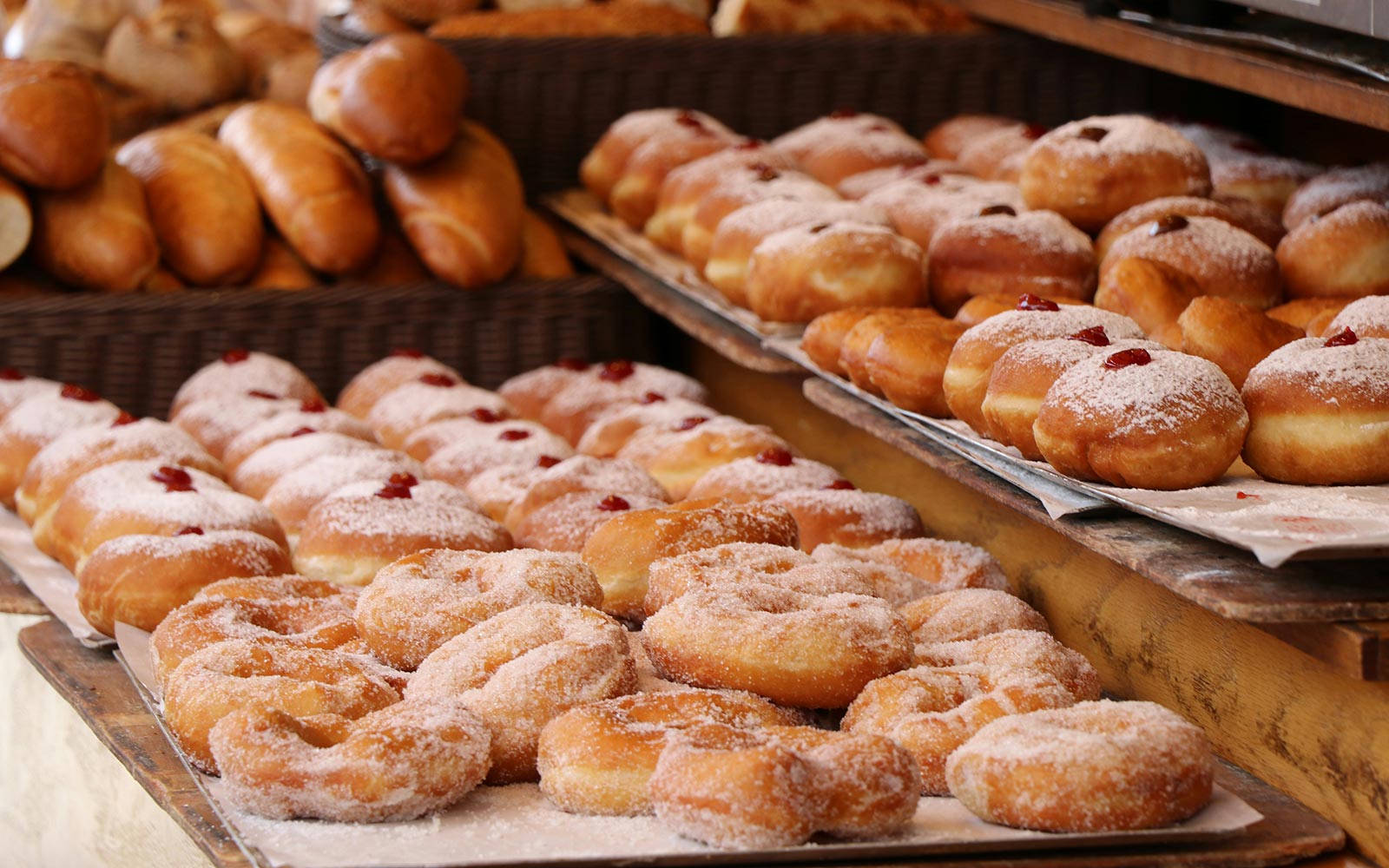 Trays of doughnuts for Hanukkah