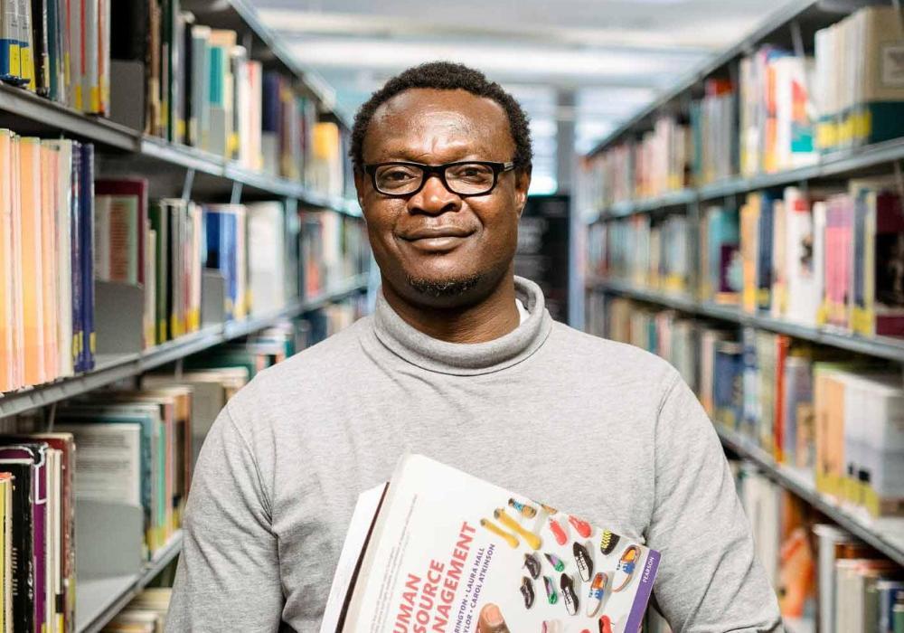 Student in library