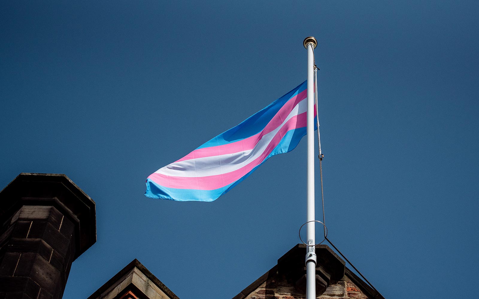 Transgender flag flying above building on York campus
