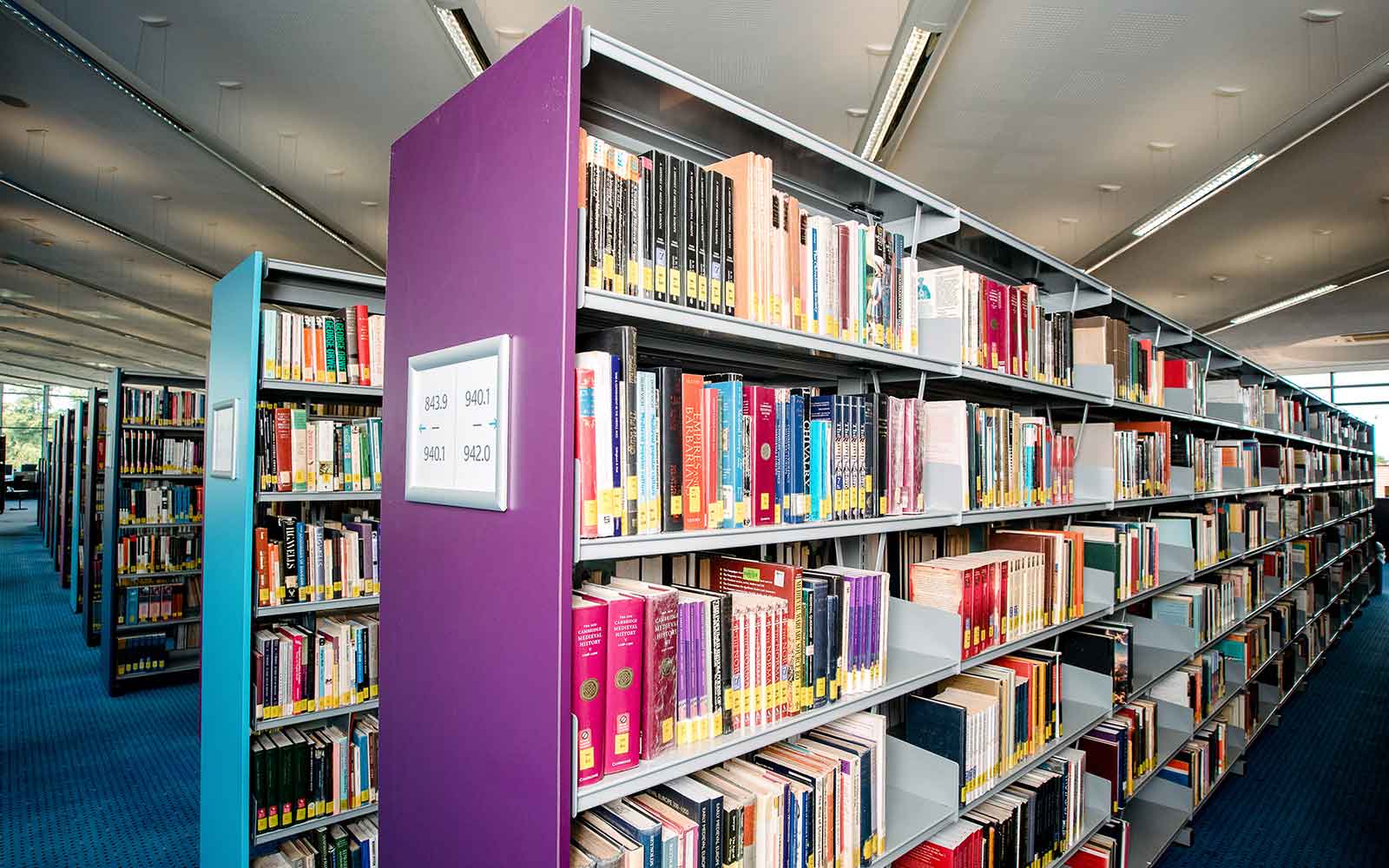 Shelves of books in the library