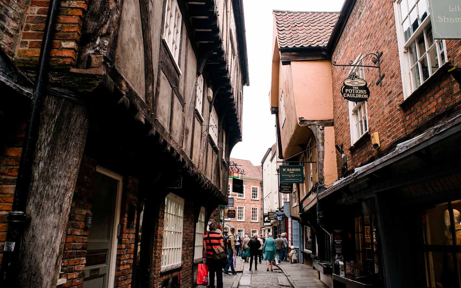 View of historic buildings on the York street The Shambles.