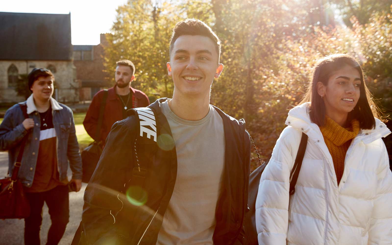 Students walking through campus.