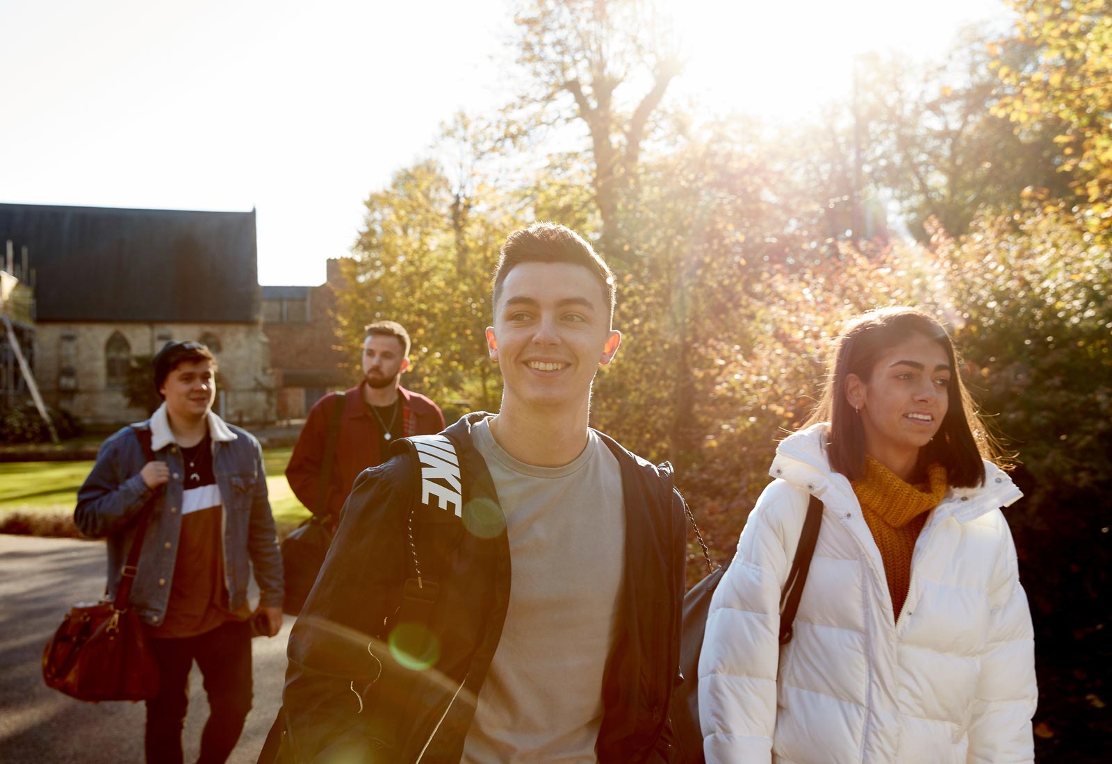 Students walking through campus