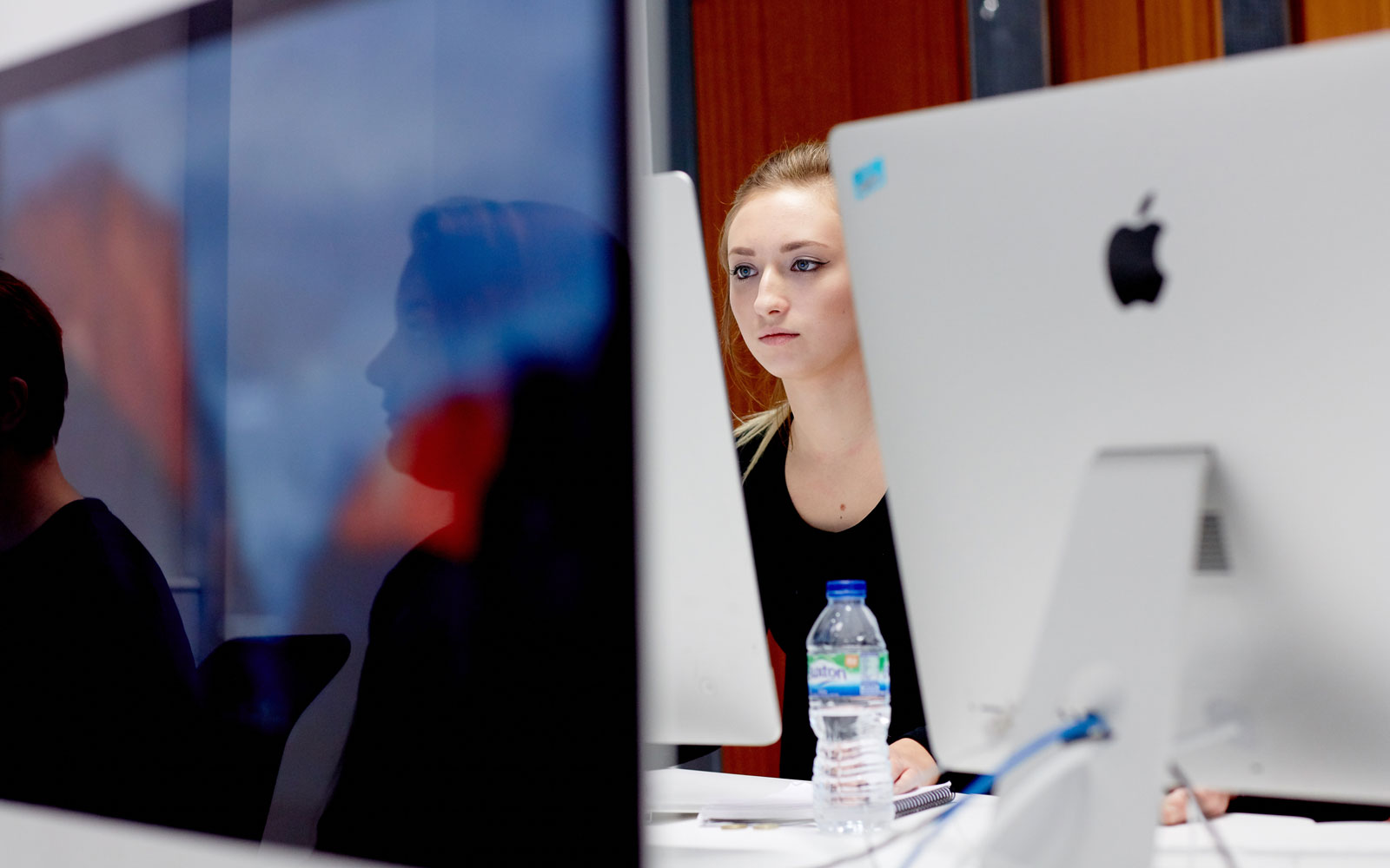 Students using computers.