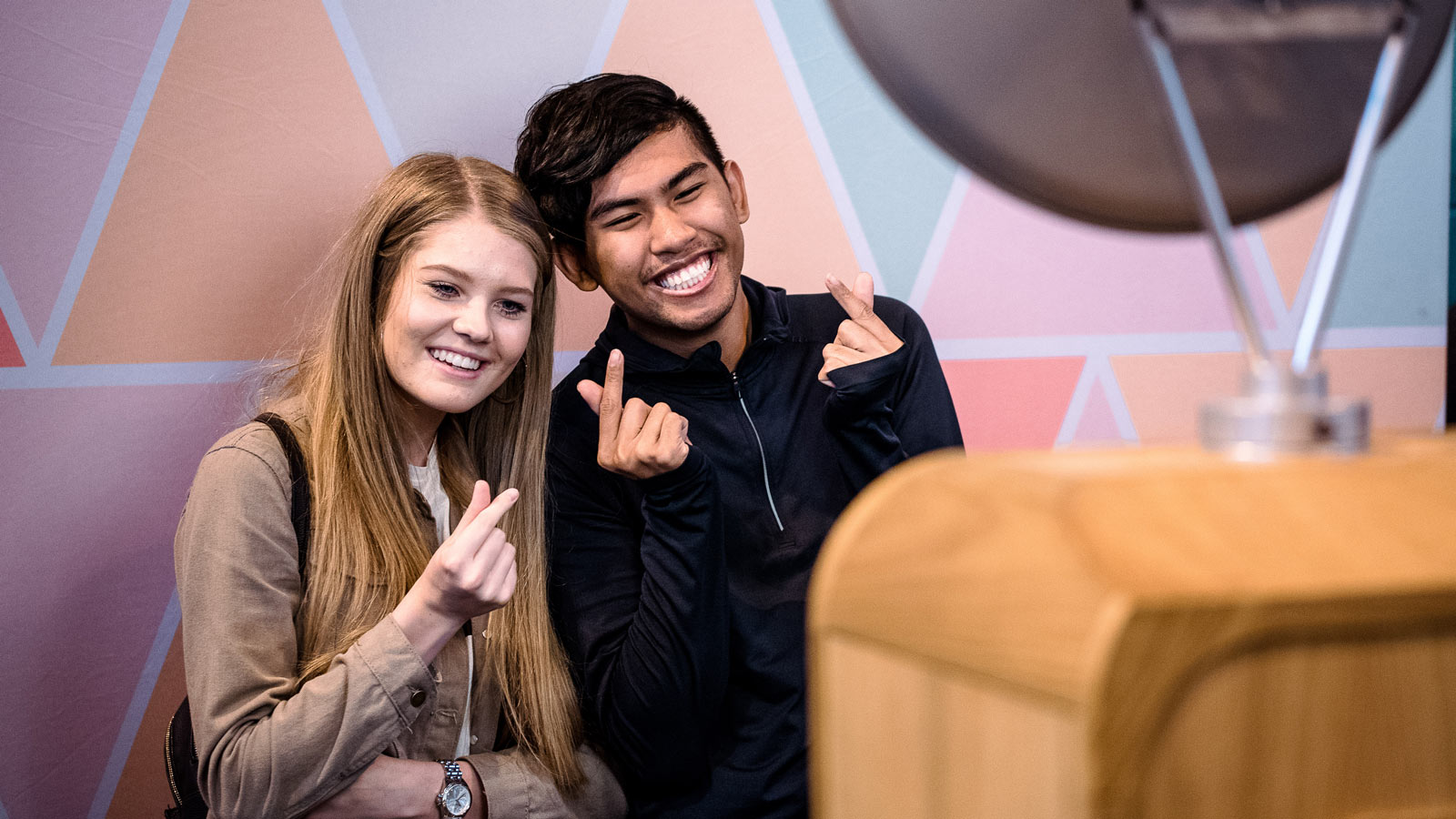 Students having their pictures took at an open day