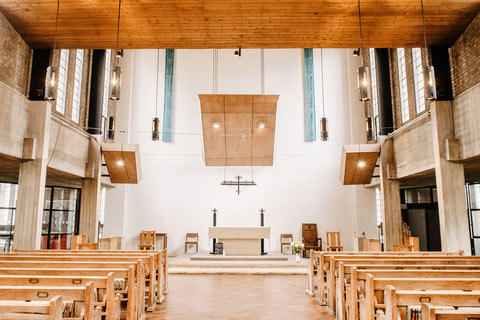 Interior of York St John University campus chapel.