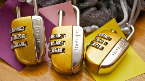 Three gold padlocks with 3-digit codes.