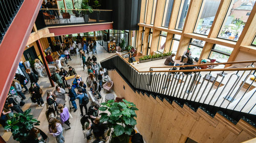 A Welcome Week fair in the Creative Centre atrium.