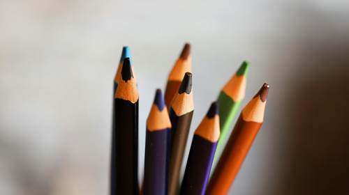 eight different colour colouring pencils