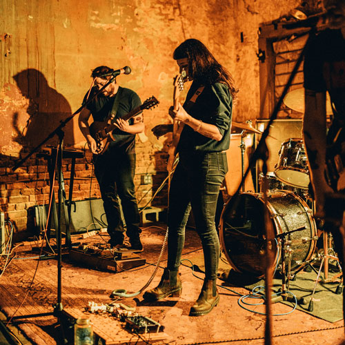 Band rehearsing music