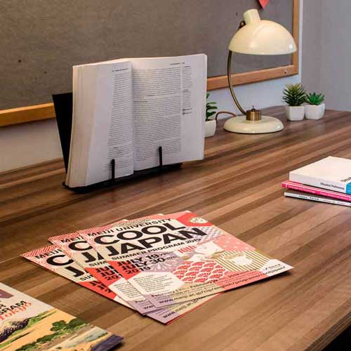 Japanese leaflets on table