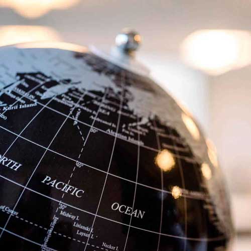 Globe showing North Pacific Ocean