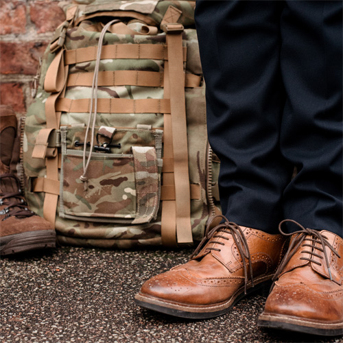 Man's work shoes with bag