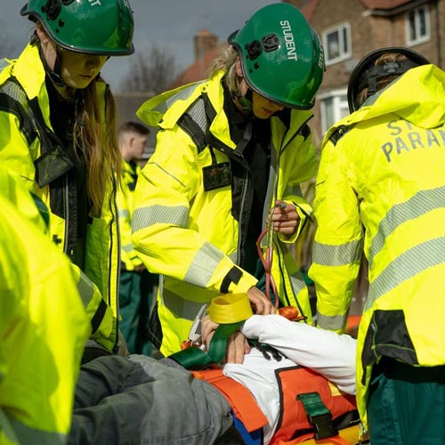 Paramedic Science students practising skills.
