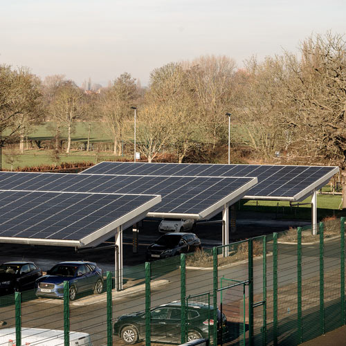 Solar panels at campus car park.