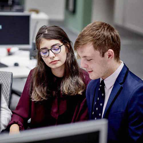 Business students working