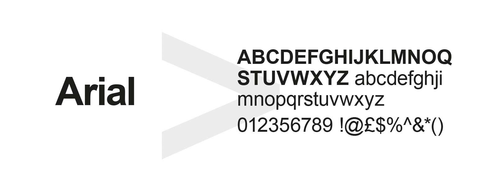 Example of Arial font in use, showing alphabet