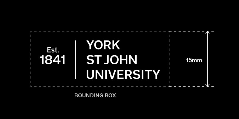 York St John logo white showing minimum height of 15mm