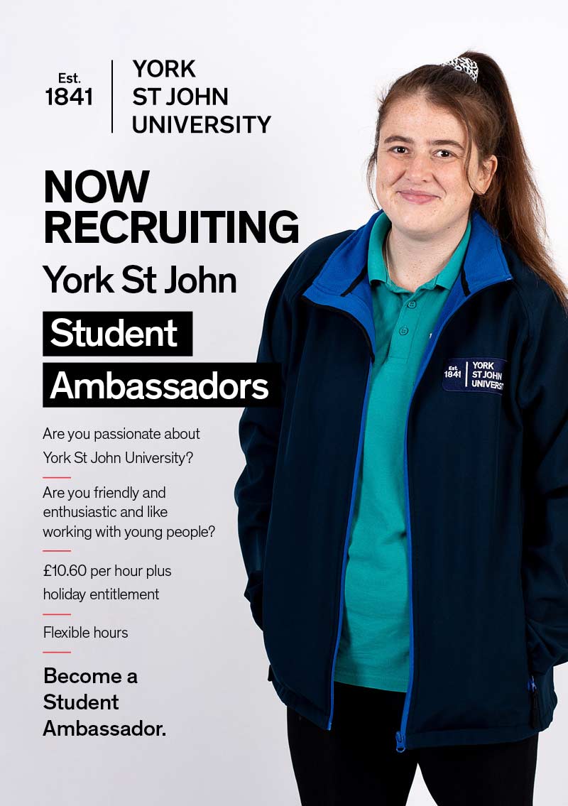Recruitment poster for Student Ambassadors showing logo in top left corner.