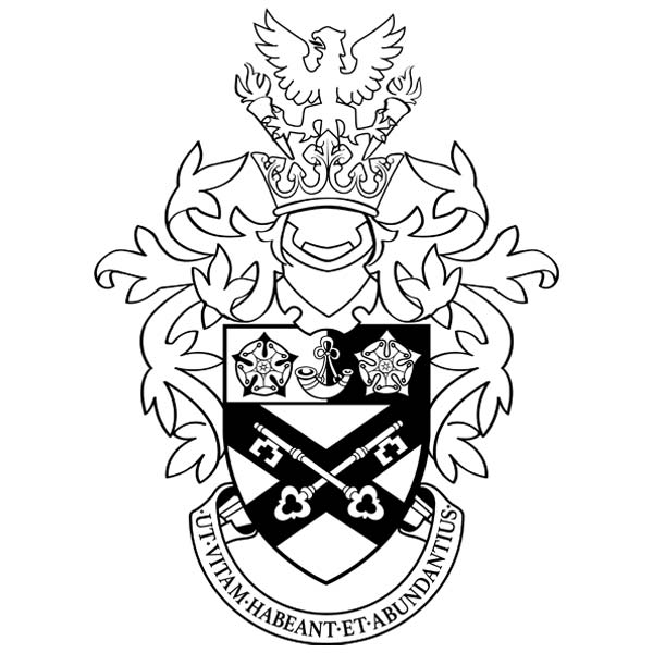 York St John University crest in black on white.