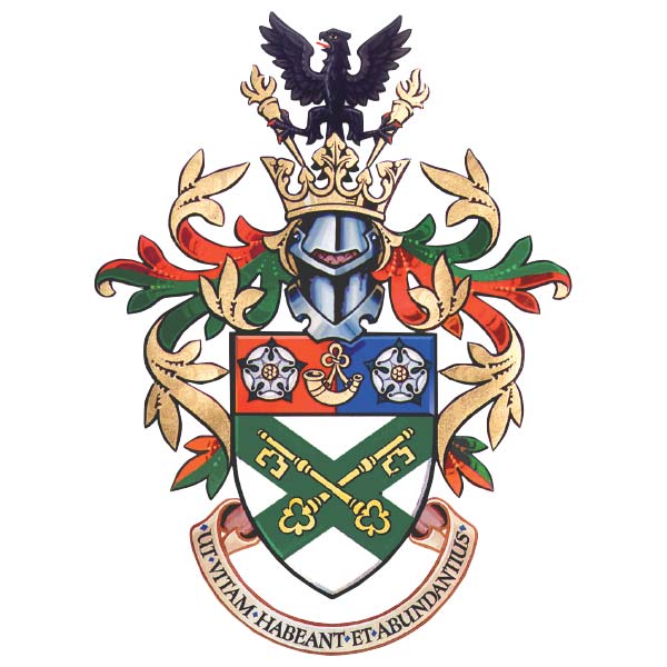 York St John University crest in full colour on white.