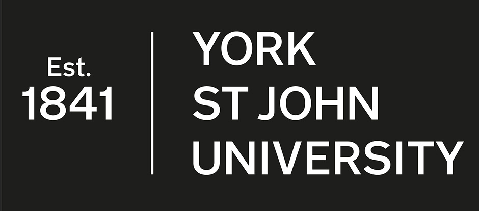 Secondary York St John logo in white on black box.