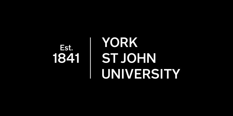 York St John logo in white on black background.