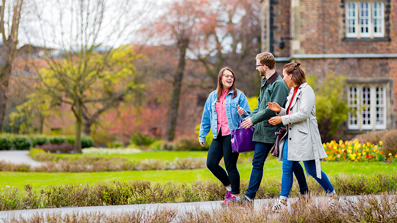 Students walking through campus